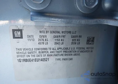 2014 Chevrolet Volt из США, поврежденный, VIN 1G1RB6E41EU140521